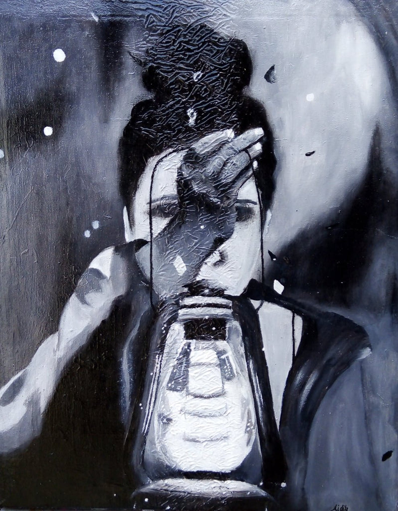 Hand Painted: Realism- Girl with Lantern - WallArtKenya- Art Kenya