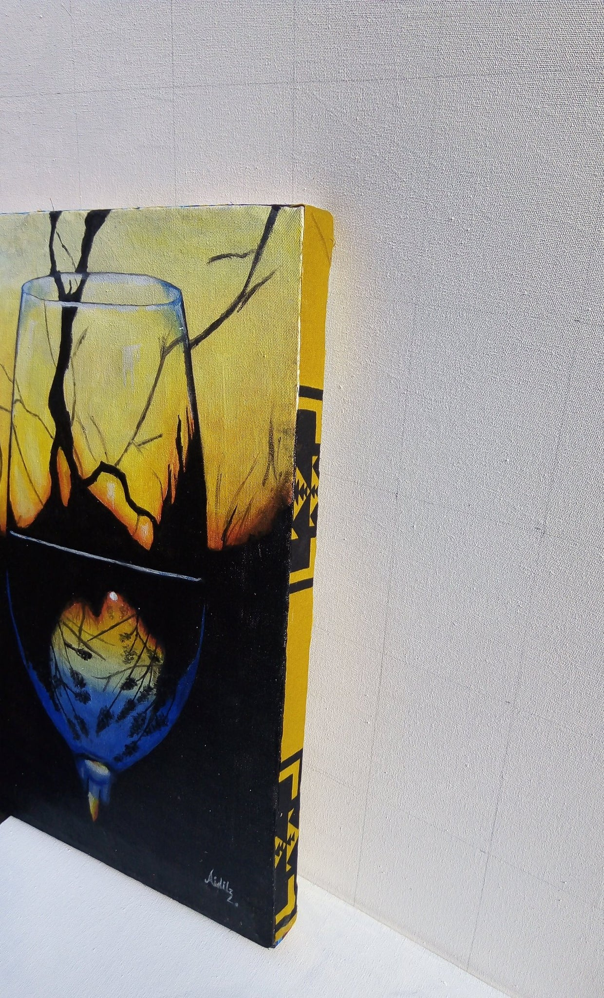 Hand Painted: Realism- Wine Glass at Sunset